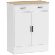 Credenza Moderna 68,6x35x90,3A cm 2 Cassetti e Armadietto 2 Ante Ripiano Interno Regolabile Bianco e Legno