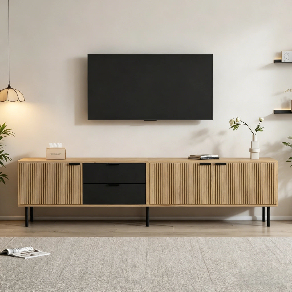 Mobile TV con Cassetti e Ante ¨C MINIMAL ¨C Truciolato, 208x40x48 cm