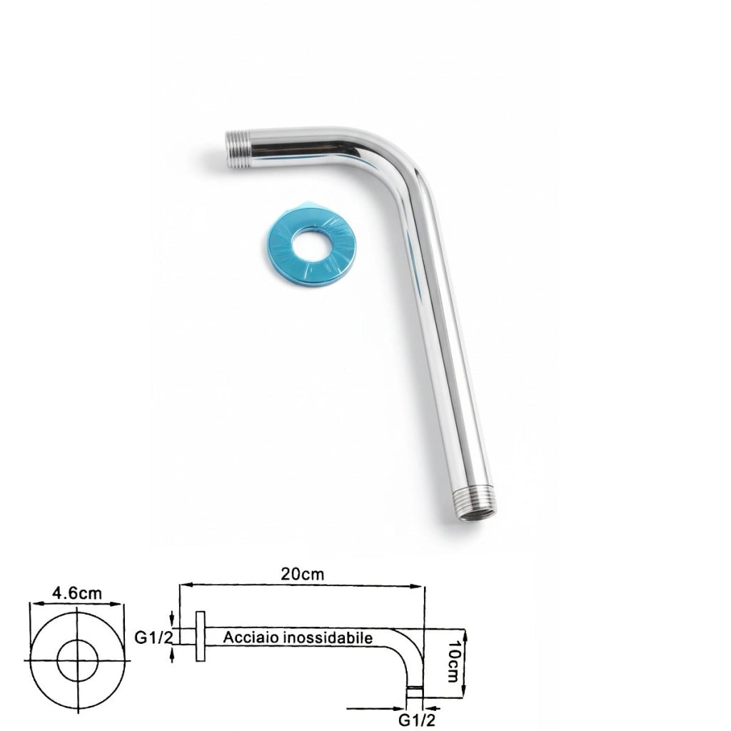 TUBO BRACCIO DOCCIA A MURO 30CM ACCIAIO CROMATO PER SOFFIONE UNIVERSALE 02131