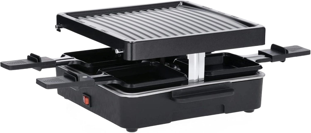 Severin rg 2370 - mini griglia per raclette con piastra antiaderente e 4 padelle, grill da tavolo per fino a 4 persone, potenza 600 w, colore: nero