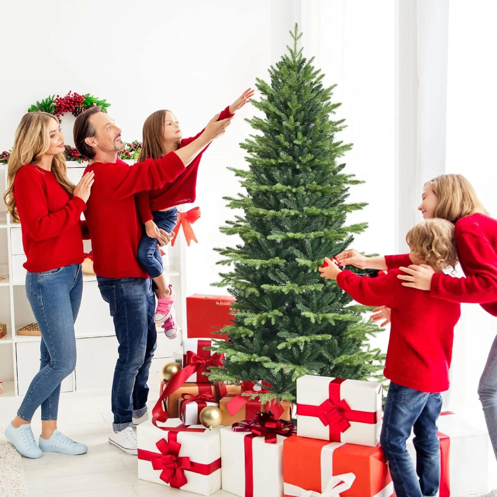 Albero di Natale 180 cm, Albero di Natale Artificiale con Rami in PE e in PVC e Base di Metallo Incrociata, per Casa, Ufficio e Negozio, Verde