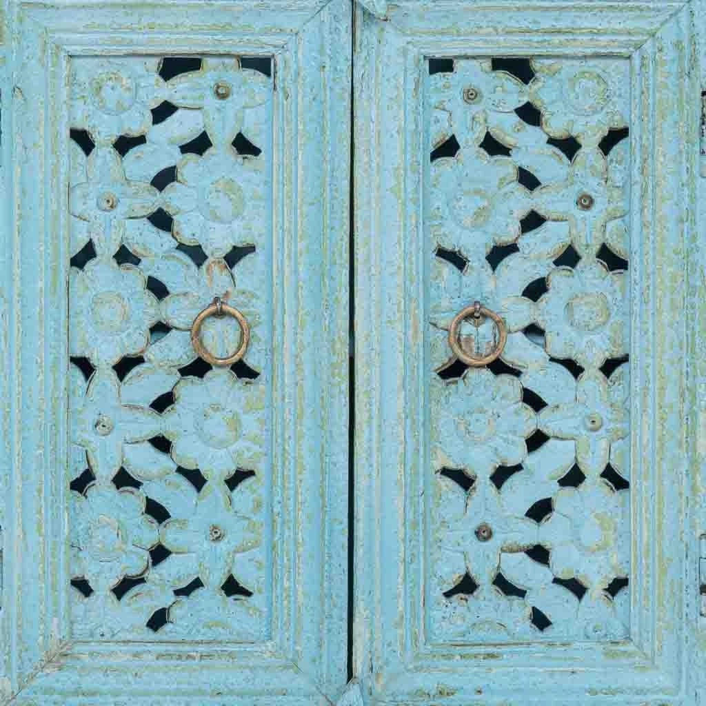 Tavolino da ingresso in legno blu 90x40x90 cm
