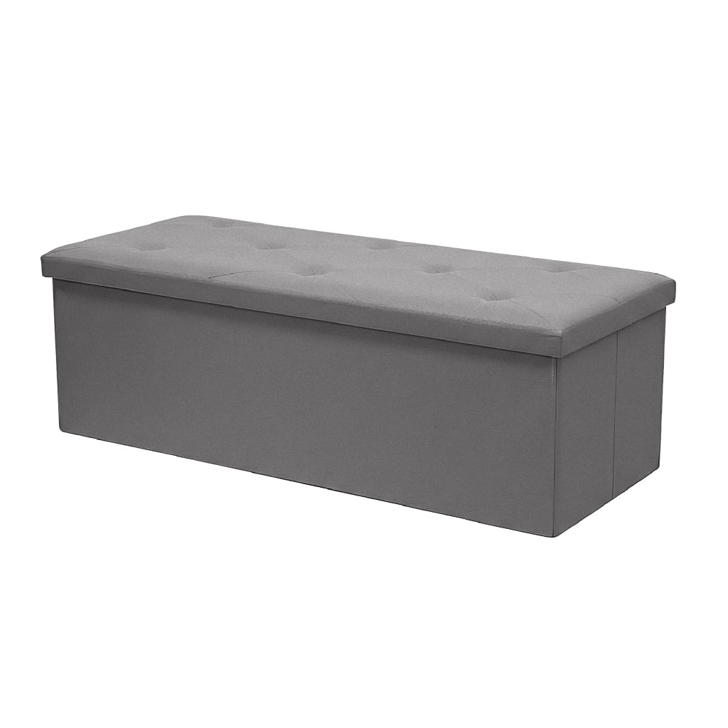 Panca Contenitore XXL 110 cm con Seduta Imbottita e Vano Salvaspazio, Pouf Contenitore Effetto Lino, Portata 150 kg, Cassapanca Pieghevole Grigio