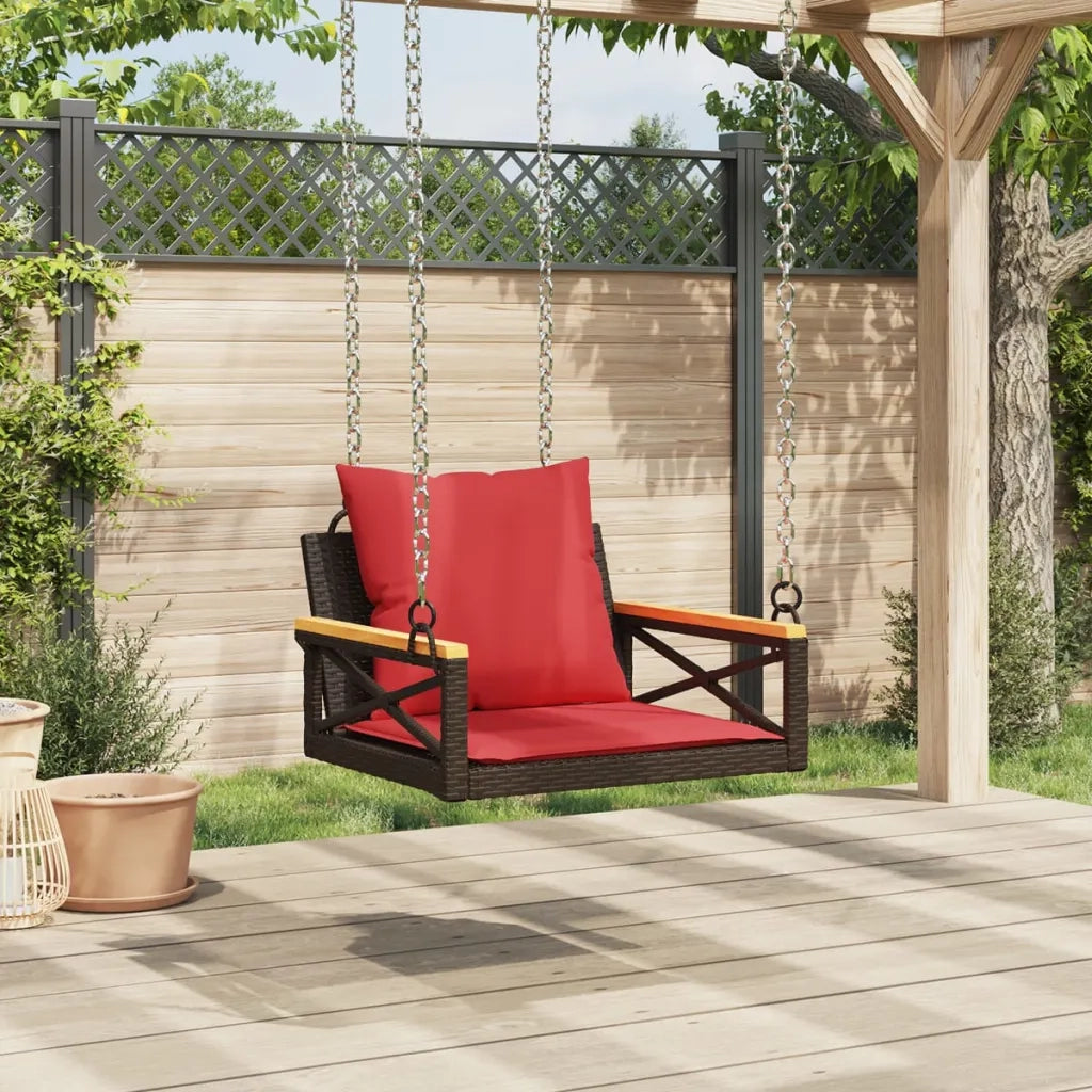 Panchina Dondolo con Cuscini Marrone 63x62x40 cm in Polyrattan 368176