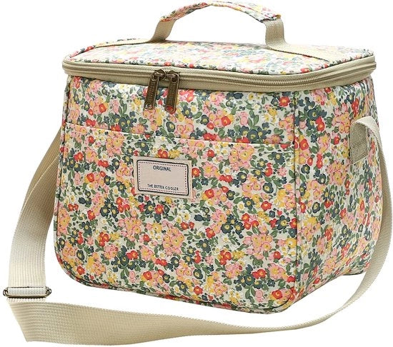 Tas Geïsoleerde Pic-Nic Grande con Bloemen, con Cuscino Isolante, con Cinturino Regolabile e Impermeabile (7,5L, B-Beige)