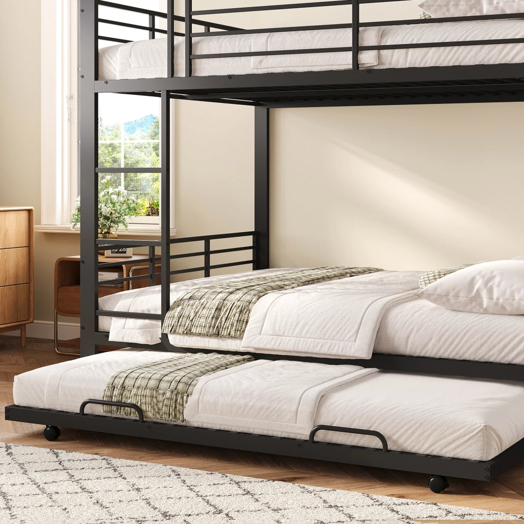 Letto a castello 140x200 cm nero in metallo con letto estraibile