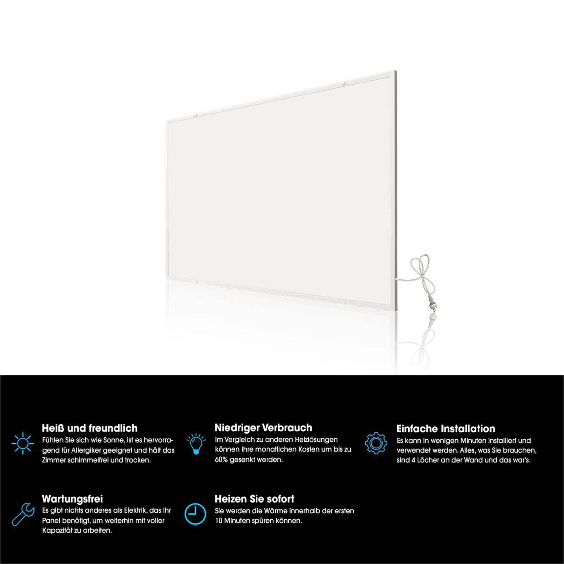 Set Pannello radiante a infrarossi 1050W 1220x920x15 mm e Termostato, Riscaldamento IR