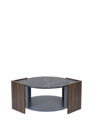 Tavolino da Salotto con 1 Vano a Giorno; Effetto Marmo Nero e Noce; Linee Grafiche; in Pannello Truciolare; 96;5×63×40 cm