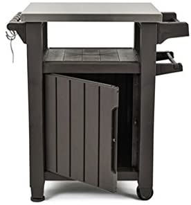 Tavolino da Giardino per Barbecue con Ruote 70x90x54 cm in Resina Keter Unity Antracite