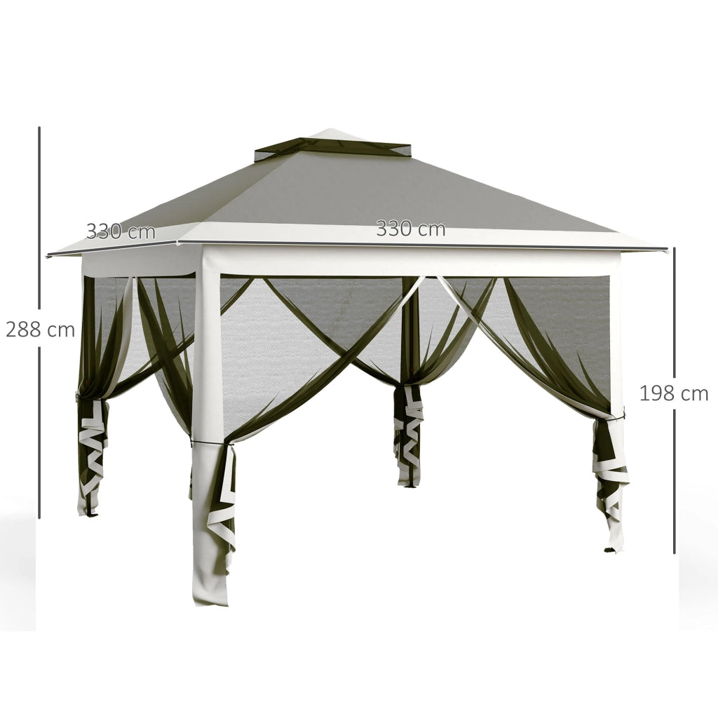 Gazebo da Giardino 330x330x280 cm Altezza Regolabile con Zanzariere in Metallo e Tessuto Oxford Grigio Scuro