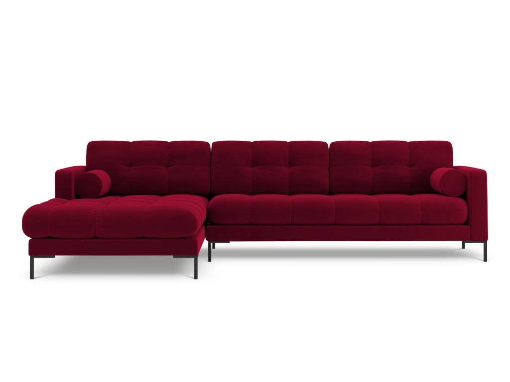Cosmopolitan Design - Divano angolare sinistro "Bali" 5 posti in velluto rosso 