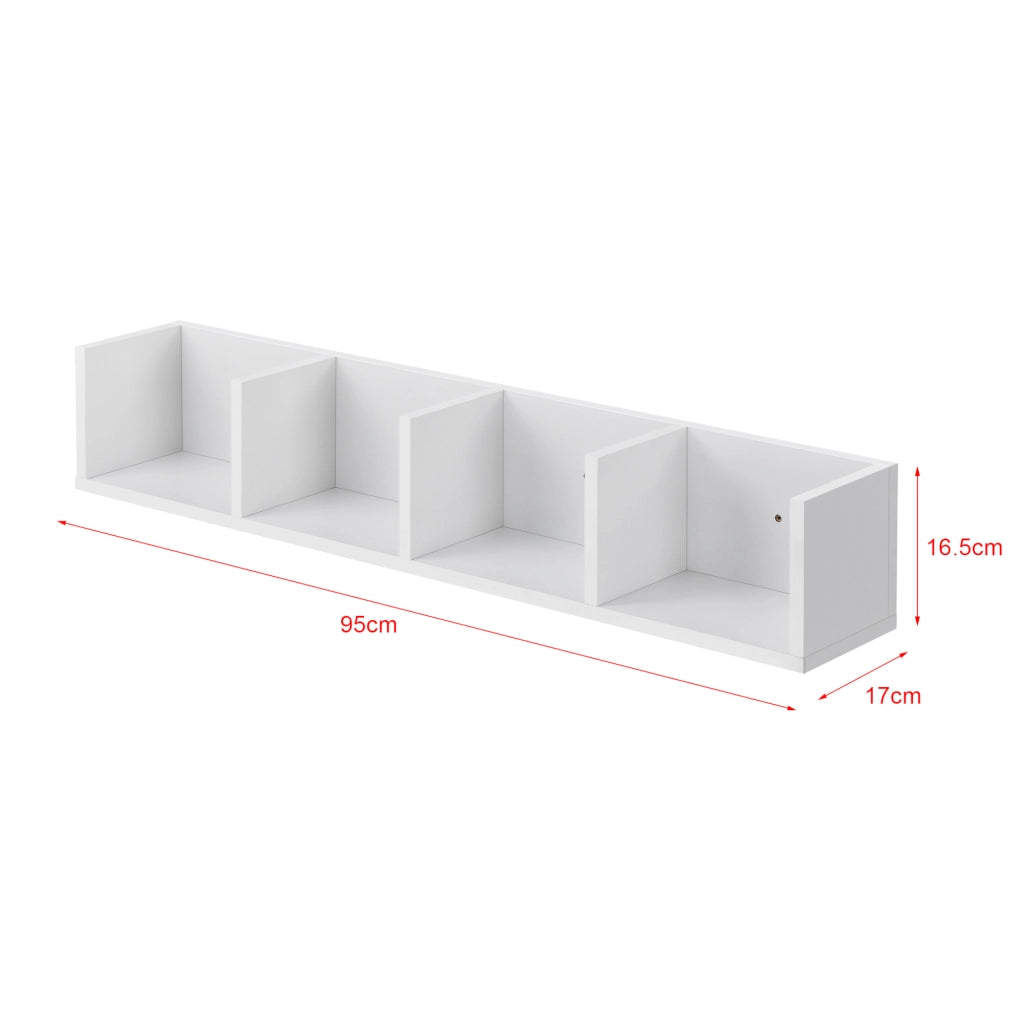 Mensola da Parete con 4 Scomparti a Forma di U Consolle Pensile 95 x 17 x 16,5 cm Portaoggetti Libreria - Bianco