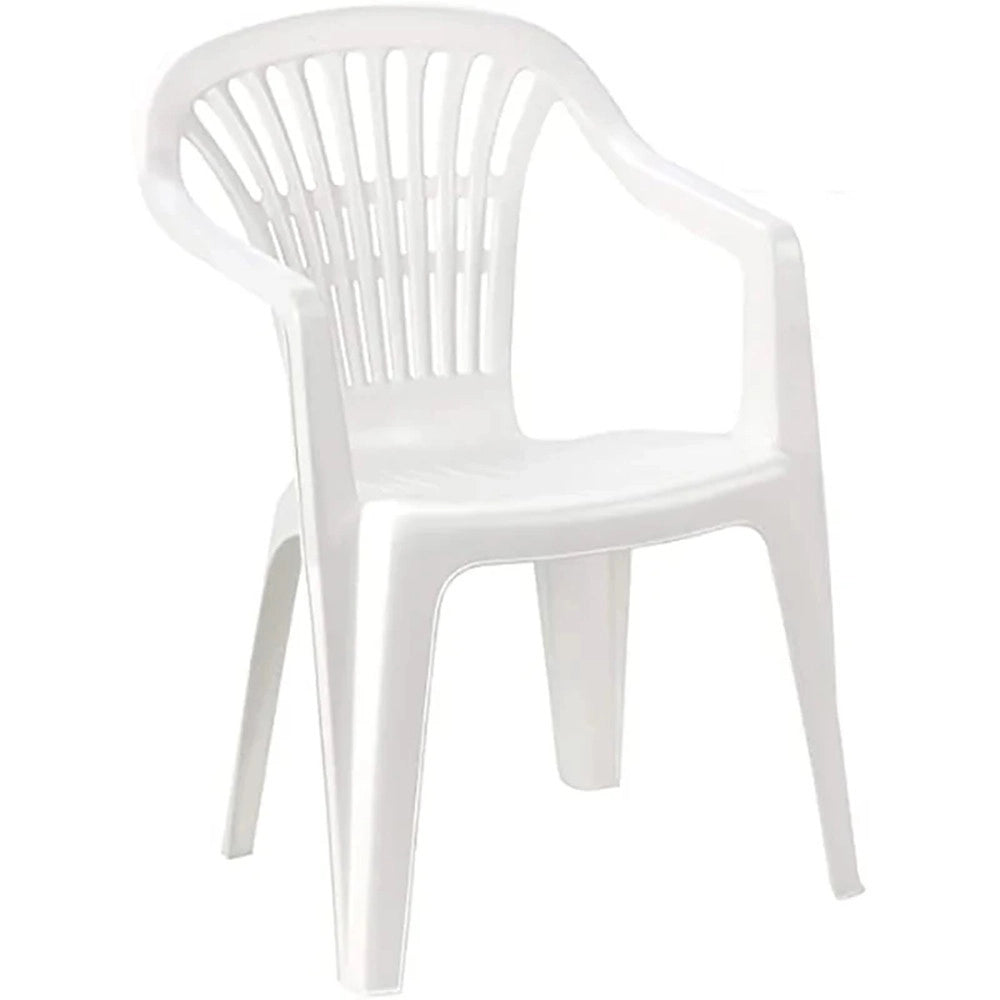 Trade Shop - Set 6pz Sedia Poltrona Giardino Esterno Monoblocco Impilabile In Plastica Bianca 006508 -