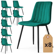 Set di 8 Sedie in velluto trapuntate LIVO Verde Bottiglia gambe nere