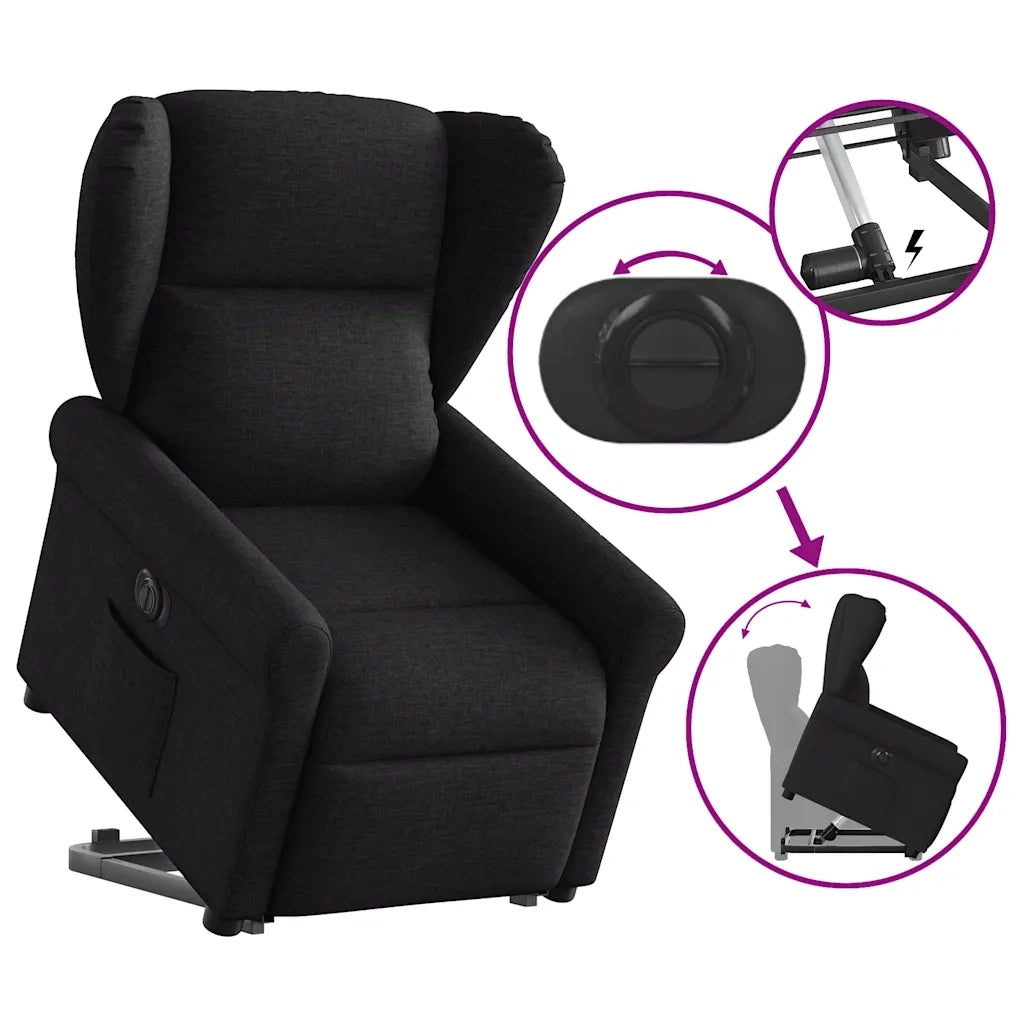 Poltrona Alzapersona Reclinabile Elettrica Nera in Tessuto 3303396