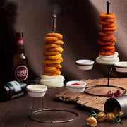 Supporto per Kip in Acciaio Inox Multifunzionale Stand per Donut Torre Supporto per Uova con 2 Dosi Doppio Ciotola Nera