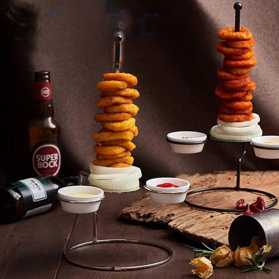 Supporto per Kip in Acciaio Inox Multifunzionale Stand per Donut Torre Supporto per Uova con 2 Dosi Doppio Ciotola Nera