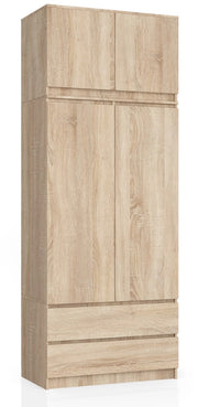Armadio AKORD S90 con sopralzo Sonoma Quercia 90 cm 2 ante 2 cassetti 90x51x234 cm