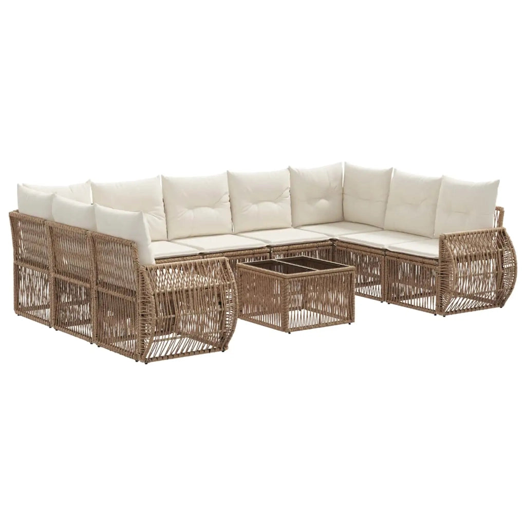 Set Divano da Giardino 10 pcs Beige e Bianco Crema polyrattan 3435525