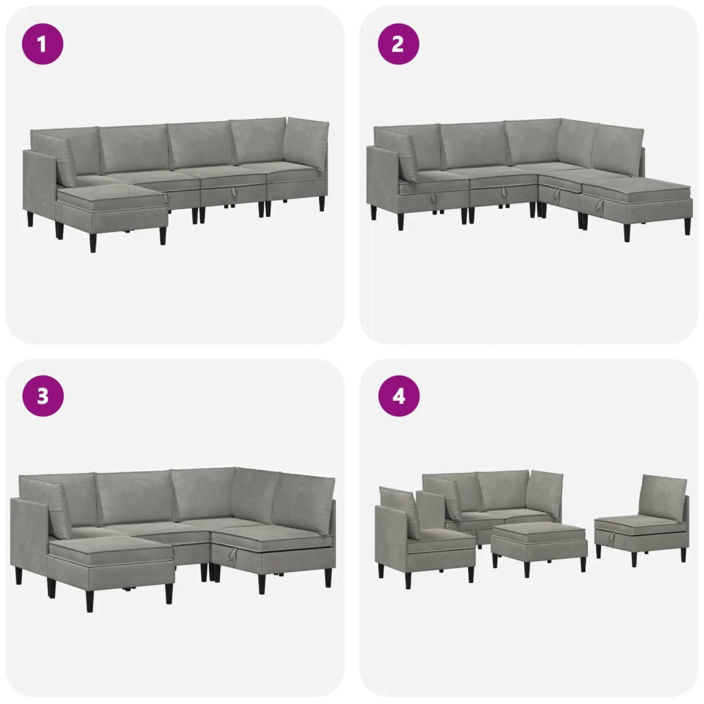 Set di mobili per il soggiorno 5 pcs Grigio Chiaro Velluto