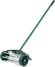 Arieggiatore per Prato a Rullo Manuale, Aeratore con Ruote da Giardino con Chiodi da 3 cm, Scarificatore a Mano in Metallo, Ideale per Prato, Orto e Terreno (46 x 127 cm, con Parafango)