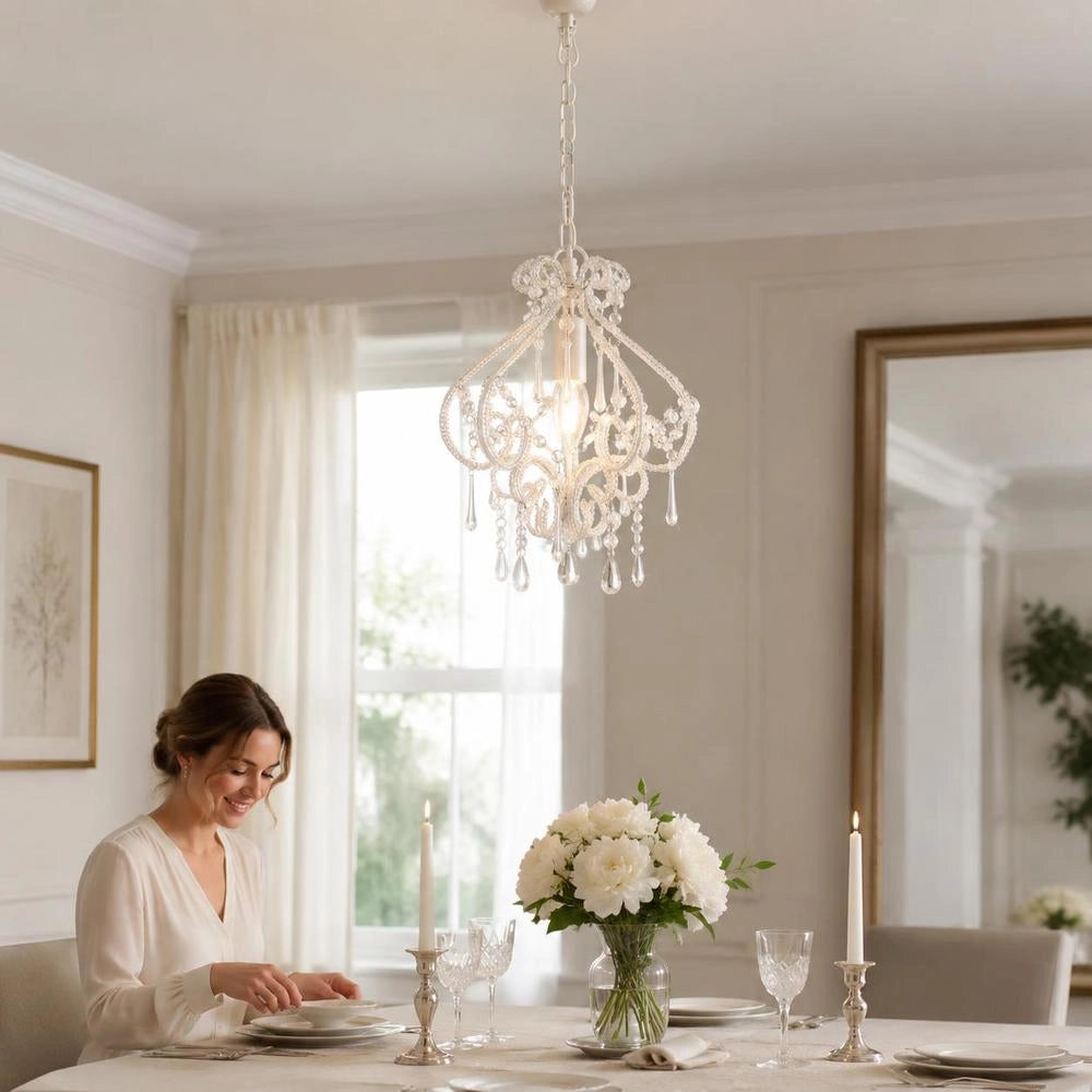 Ceiling Light With Pearls, White, Round, E14