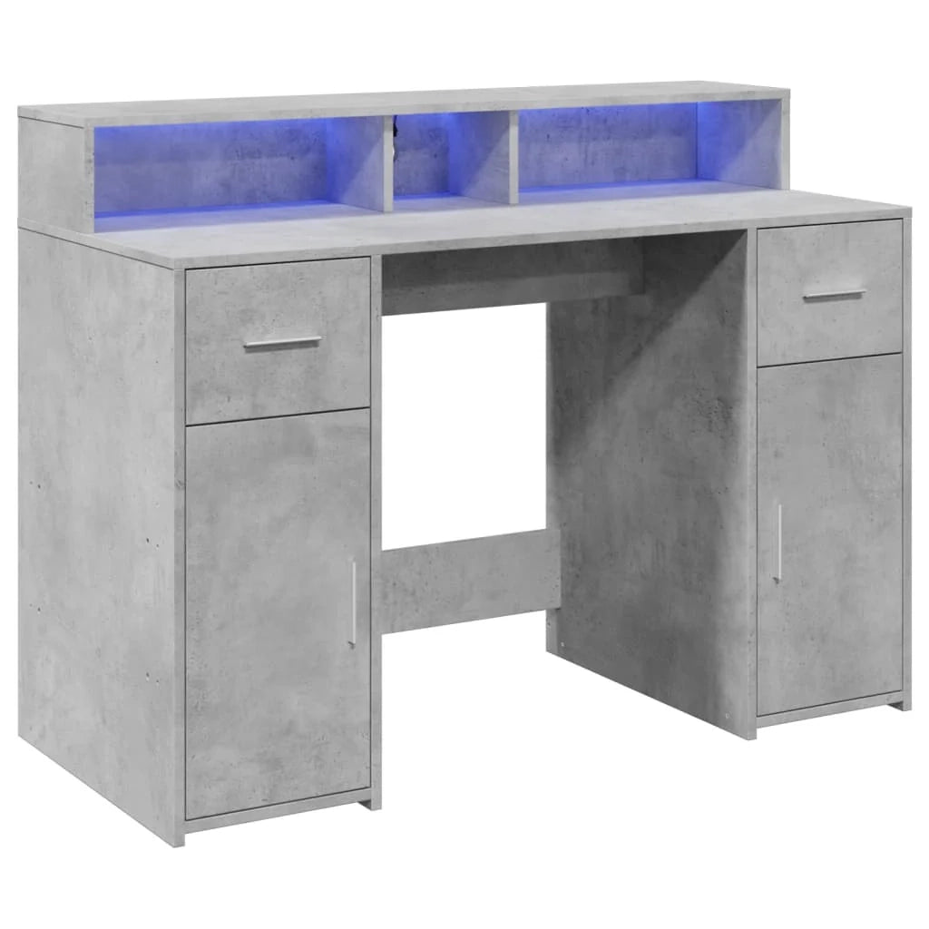 Scrivania tavolo postazione di lavoro mobile per computer mobile da studio con luci a LED 120 x 55 x 91 cm legno ingegnerizzato grigio 02_0023797