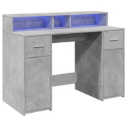 Scrivania tavolo postazione di lavoro mobile per computer mobile da studio con luci a LED 120 x 55 x 91 cm legno ingegnerizzato grigio 02_0023797