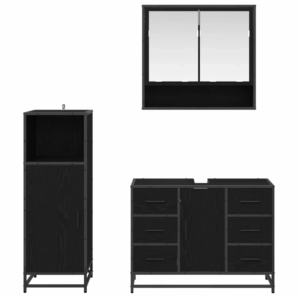 Set di mobili per il bagno 3 pcs Rovere Nero Legno multistrato 3402380