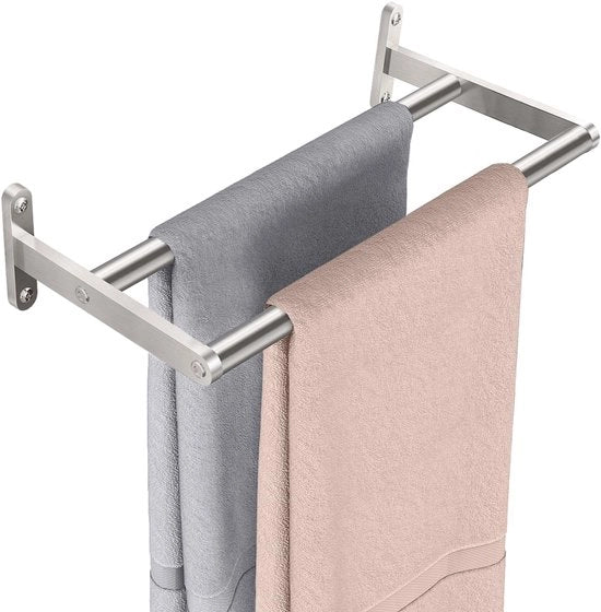 Handdoekhouder a doppia stanga 40CM per bagno, a muro, in acciaio inossidabile, 2 stanghe, per bagno o cucina, finitura liscia.
