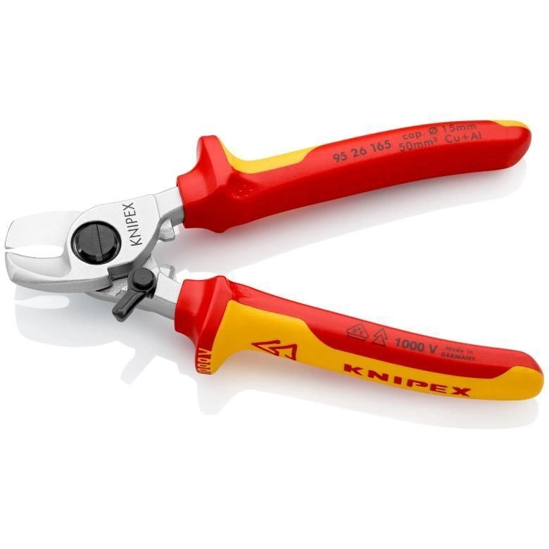 Knipex 95 26 165 Cesoia per Cavi con Molla di Apertura Isolata VDE 1000V 165 mm Cu Al fino a 50 mm² colore Rosso Giallo