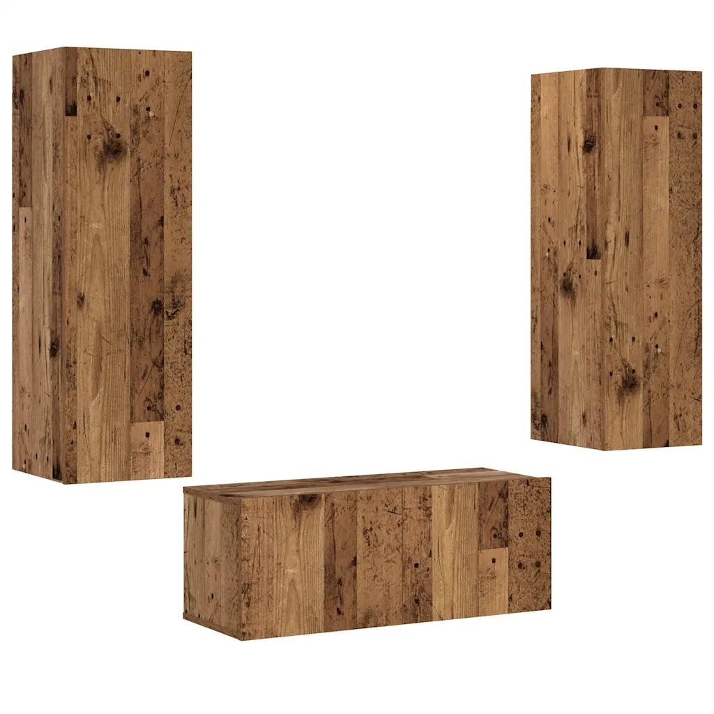Mobili TV a Parete 3 pz-Credenza per TV sospesa Legno Antico in Legno Multistrato 982078