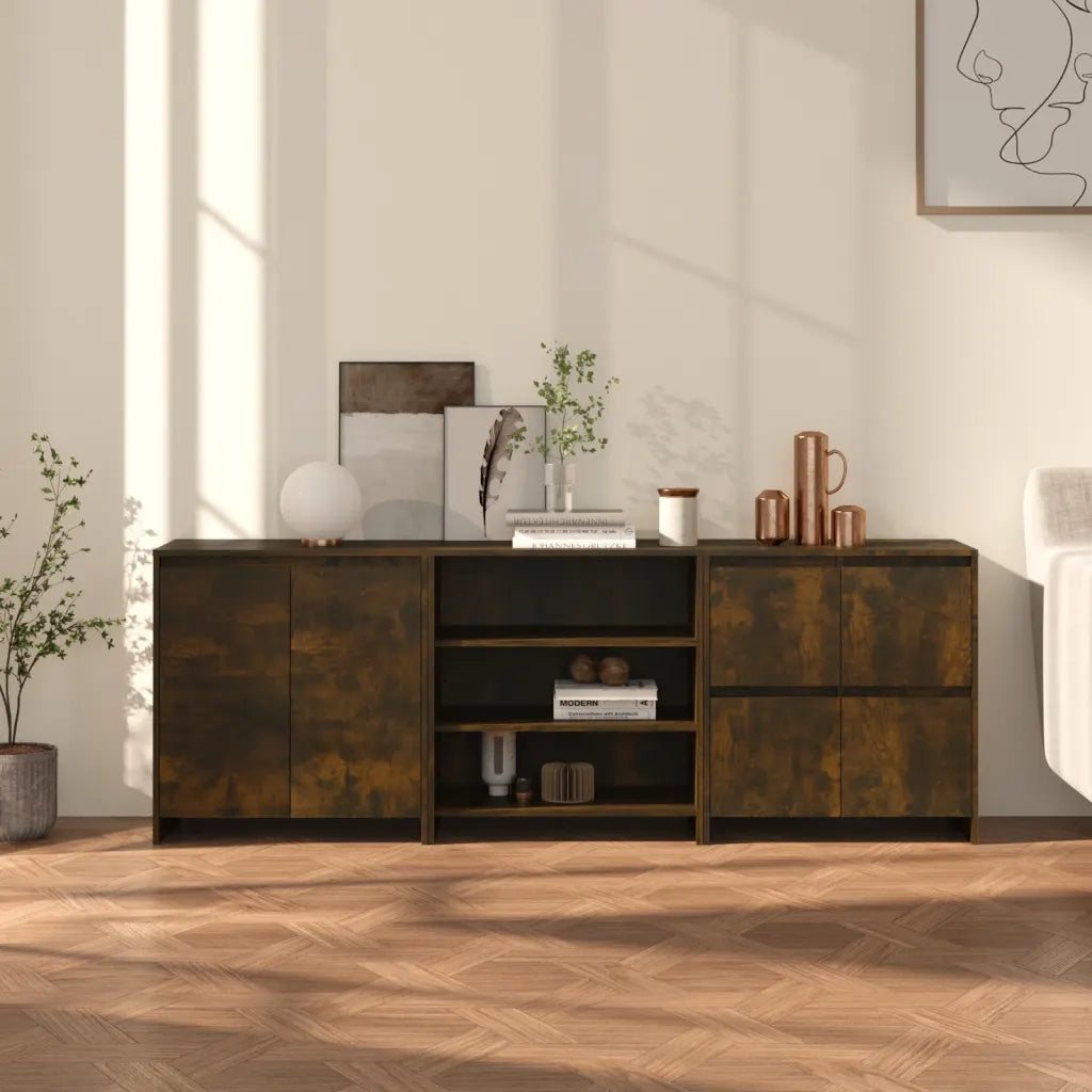 Credenze 3 pz Rovere Fumo in Legno Multistrato 3098078