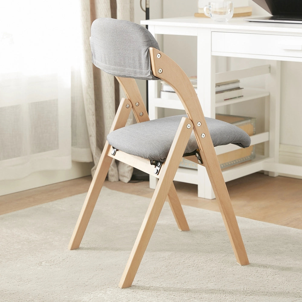 SoBuy FST92-Nx2, Sedia Pieghevole in Legno Set da 2 Poltrona Imbottita da Cucina, Sedie da Interno per Ufficio, Balcone, Giardino - Sedie Pieghevoli Salvaspazio Richiudibili in Faggio, Grigio Chiaro