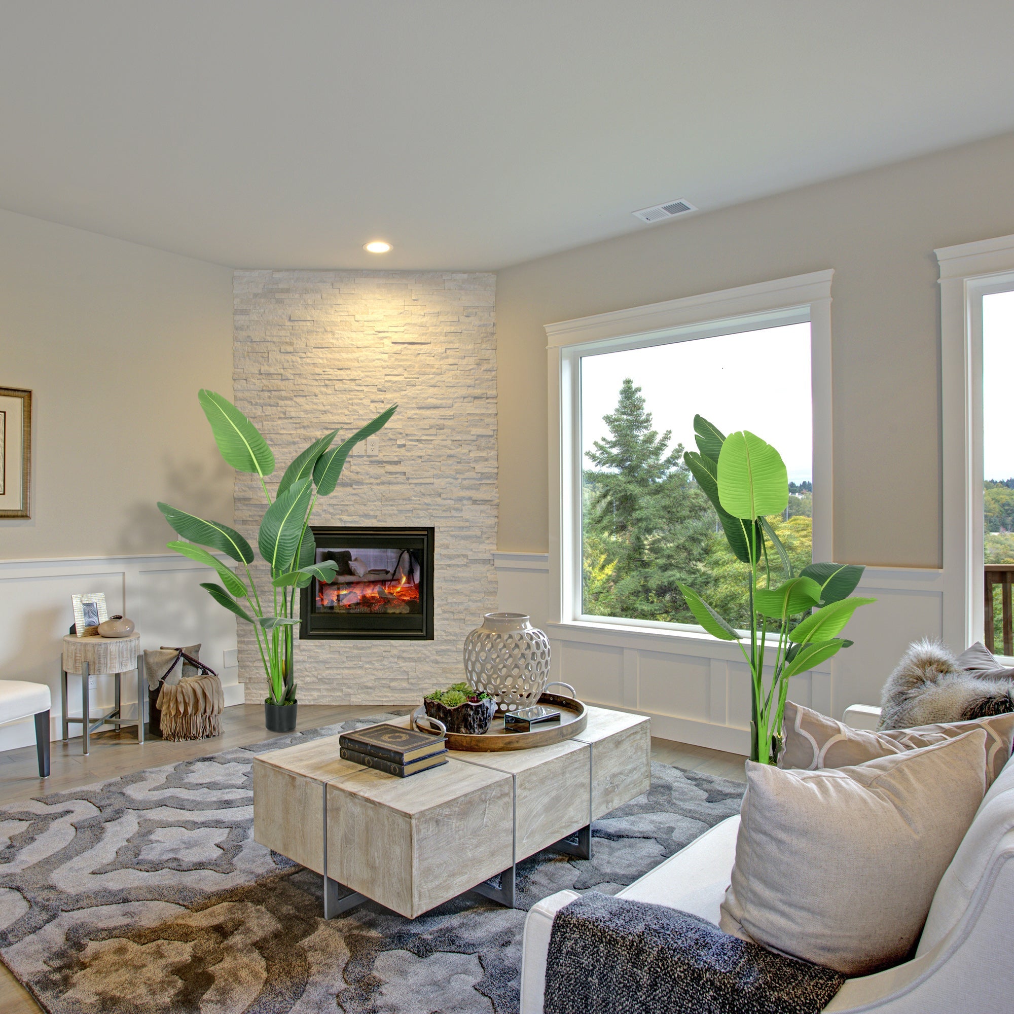 Set 2 Piante Artificiali Palma del Viaggiatore da Interno e Esterno H150 cm con Vaso Verde