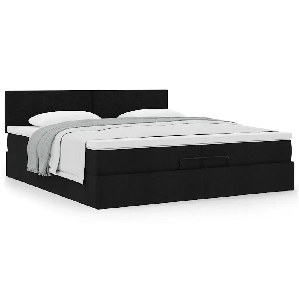 Struttura Letto Pouf con Materasso Nero 200x200 cm in Tessuto 3311403