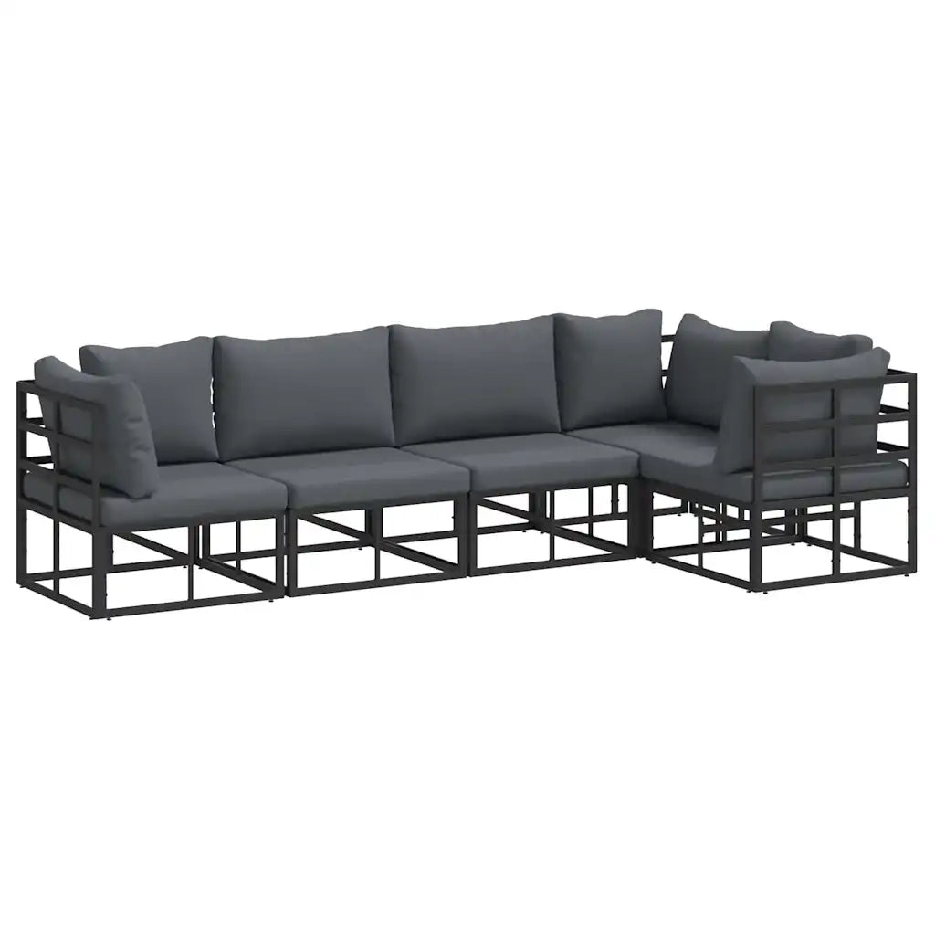 vidaXL Set Divano da Giardino con cuscino 5 pcs Nero Alluminio