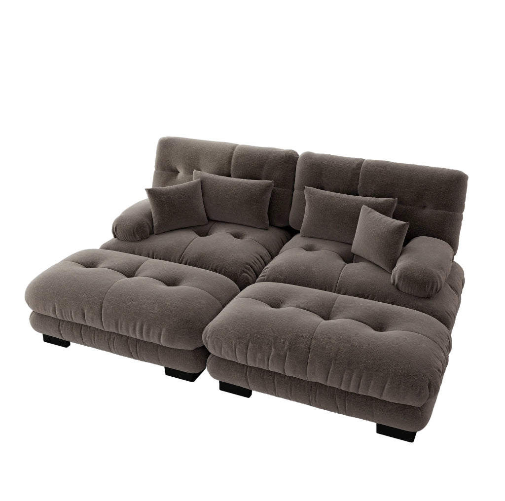Divano modulare in ciniglia marrone 220×77×81 cm con seduta profonda