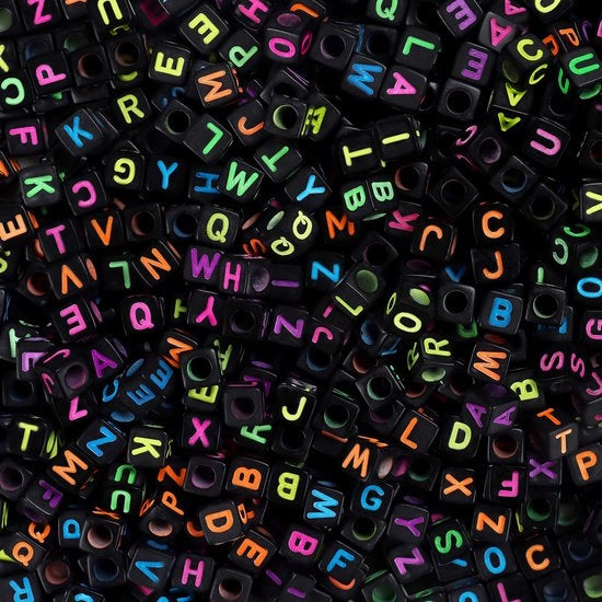 Set di perle 1000 pezzi - Perle acriliche neon colorate - Perle alfabetiche A-Z - Creare gioielli - 6 mm - Per il fai da te - Perle alfabetiche