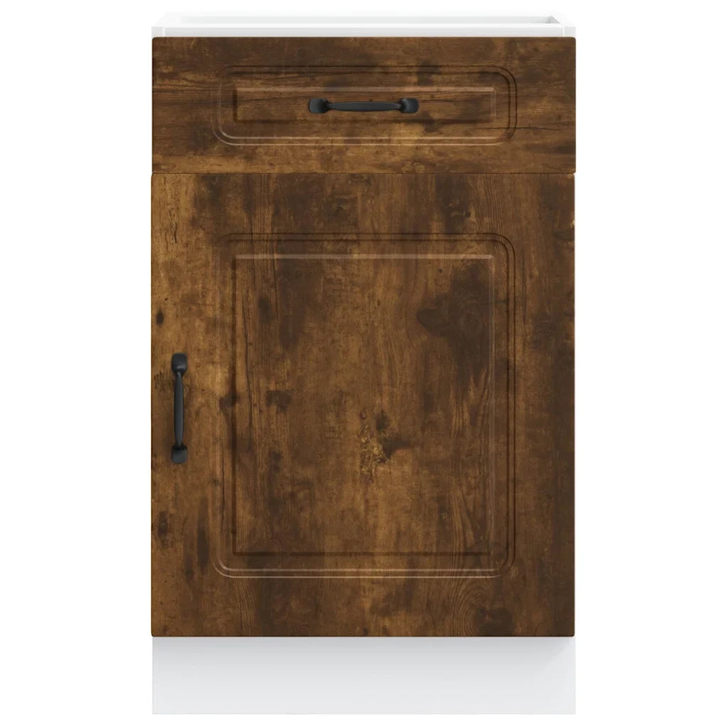 Mobile da cucina moderno con anta e piedini regolabili 50 x 46 x 81,5 cm in legno composito finitura rovere affumicato 02_0049905