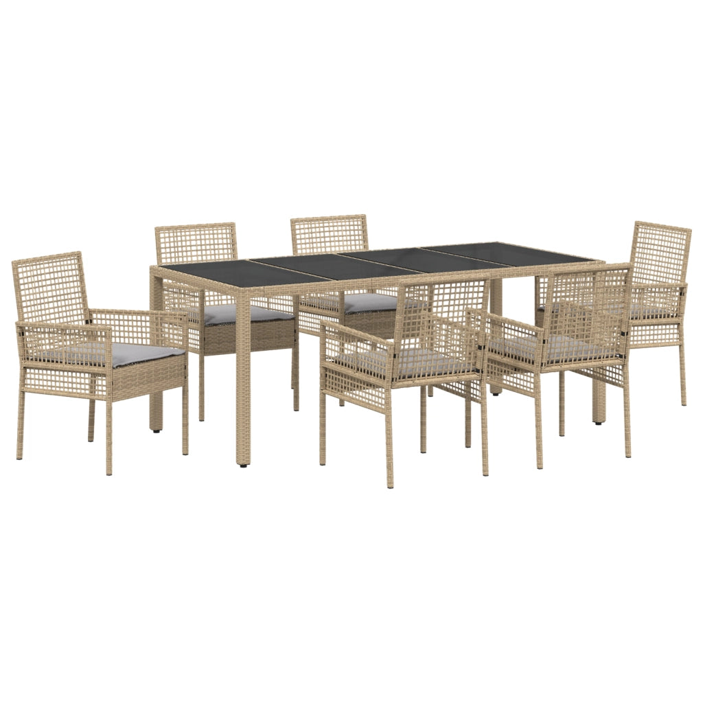 Set da Pranzo da Giardino 7 Pezzi con Cuscini Beige in Polyrattan