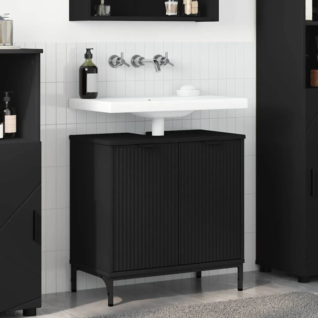 Armadio per Lavabo da Bagno con porta Nero 60,5 x 33,5 x 61 cm 883415