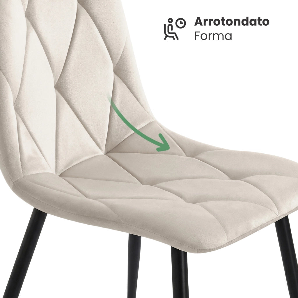 Set di 4 Sedie in velluto trapuntate MILO Beige gambe nere