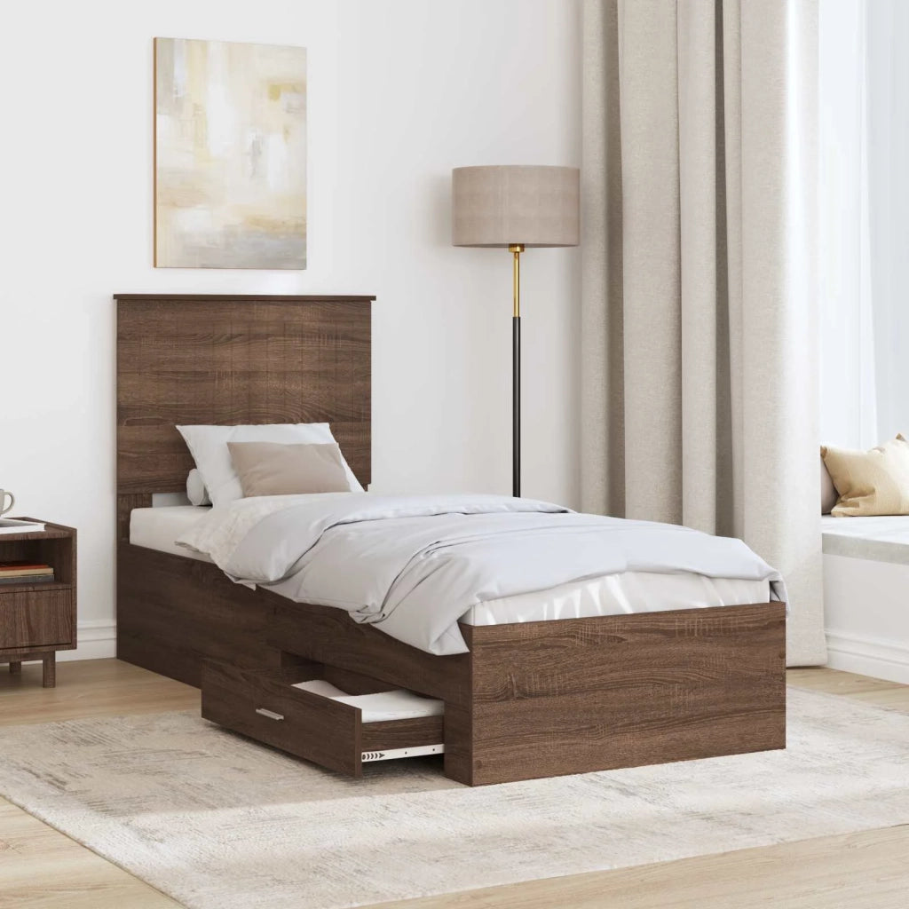 Letto singolo | Letto per adulti | Struttura del letto Rovere Marrone e Argento 70 x 190 cm