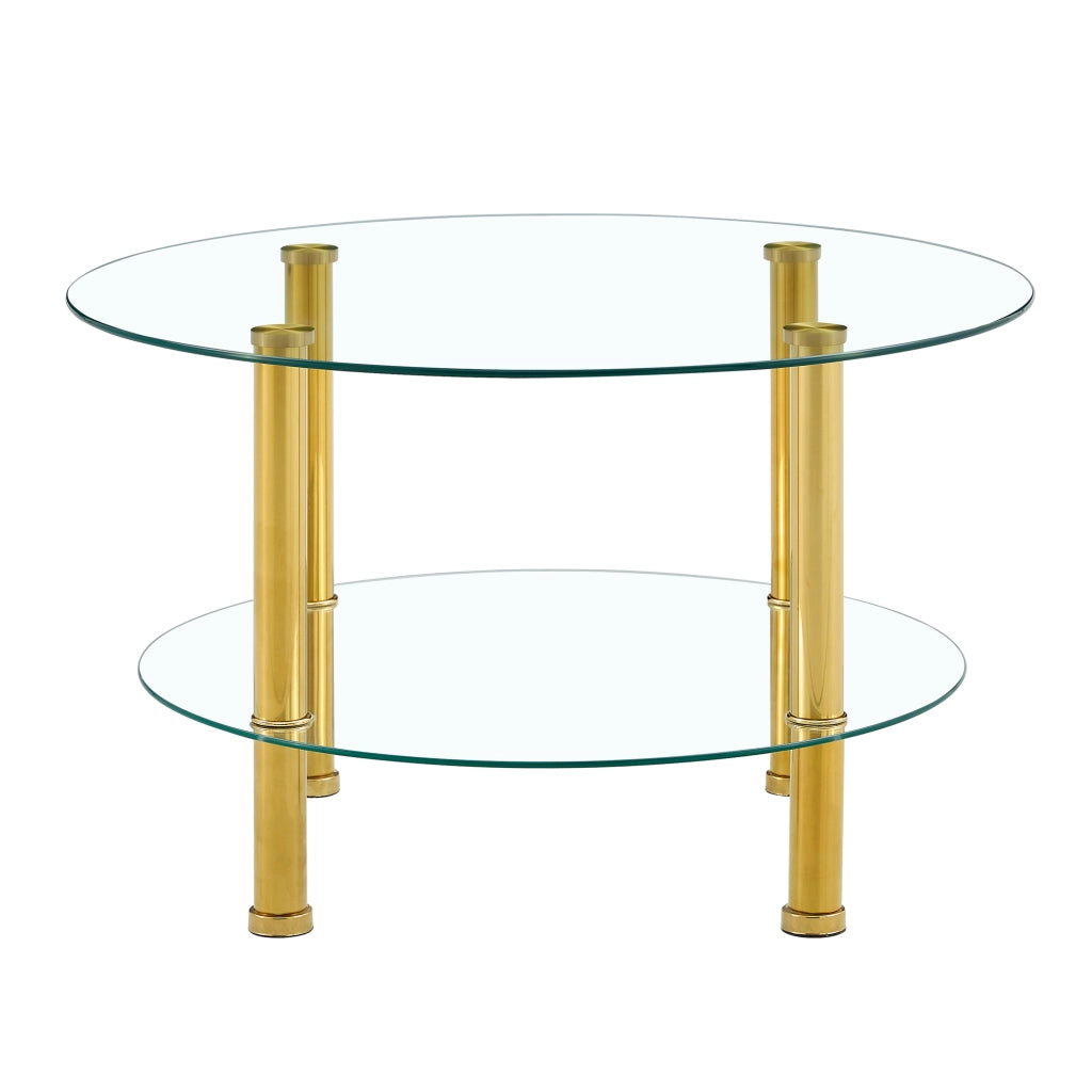 TAVOLINO DA CAFFÈ A DUE LIVELLI 70/60 CM IN VETRO TEMPERATO ORO