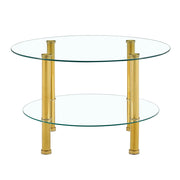 TAVOLINO DA CAFFÈ A DUE LIVELLI 70/60 CM IN VETRO TEMPERATO ORO