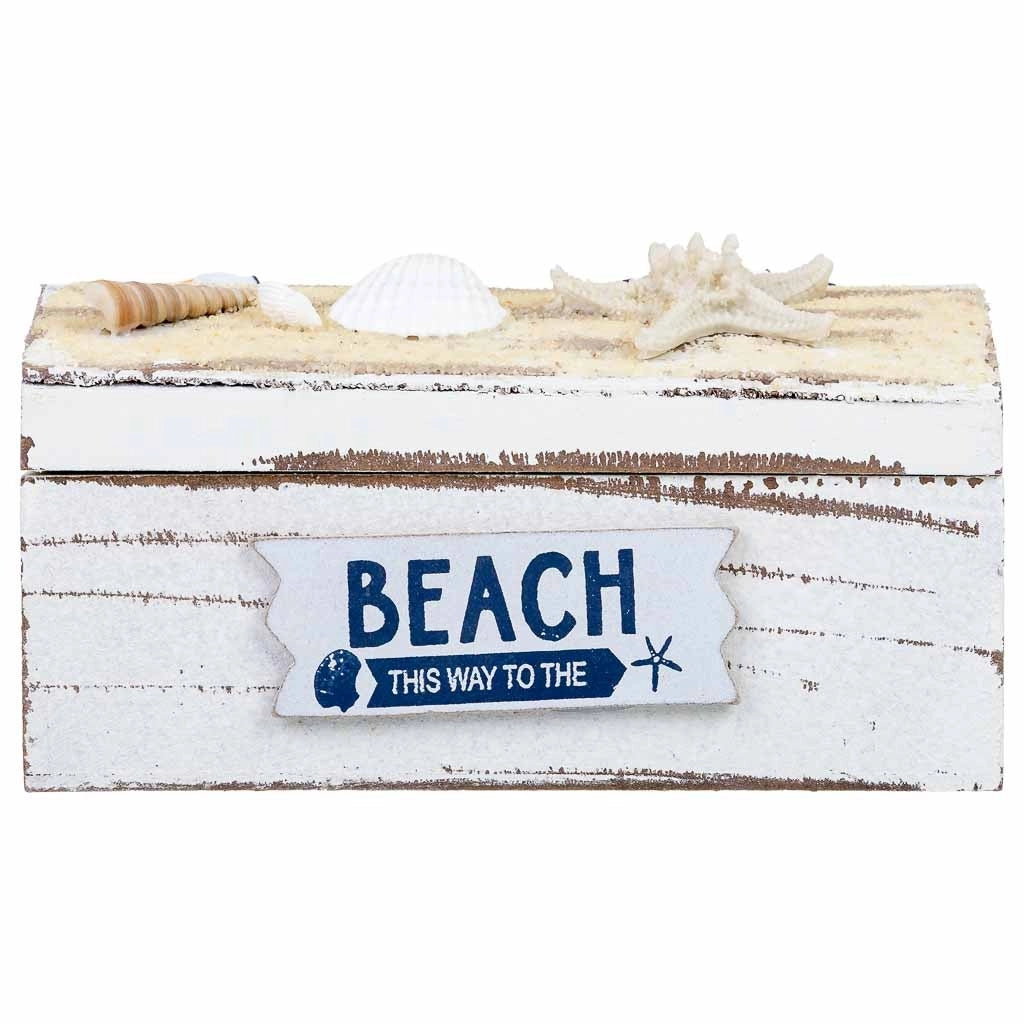 Scatola in legno bianco con conchiglie 16x11x8h cm