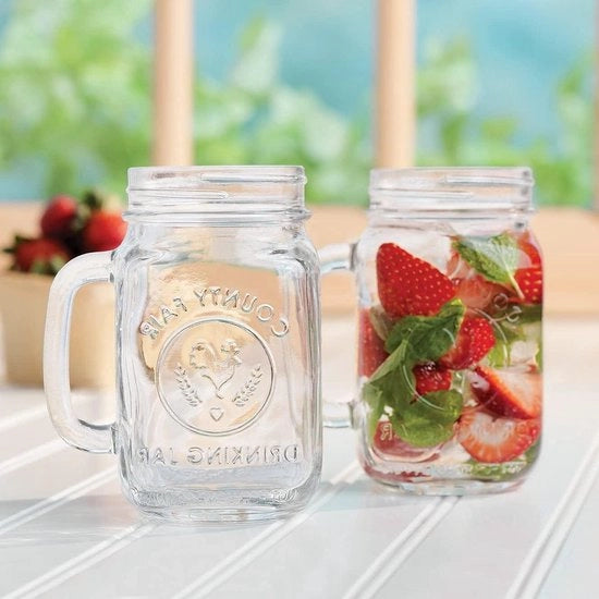 Set di boccali in vetro Mason riutilizzabili con coperchio e manico da 450 ml - set da 2 pezzi