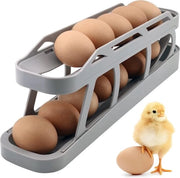 Organizzatore per uova, 2 strati di contenimento rotolante per frigorifero, base antiscivolo per organizzatore frigorifero uova (grigio)