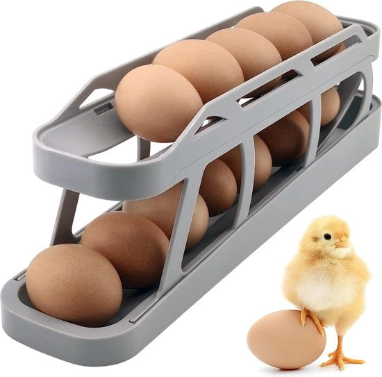 Organizzatore per uova, 2 strati di contenimento rotolante per frigorifero, base antiscivolo per organizzatore frigorifero uova (grigio)